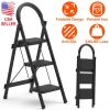 3-Step Foldable Ladder With Wide Anti-Slip Pedal Safety Locking Design Soft Handgrip Portable Lightweight Folding Step Stool 330LBS Load Capacity for