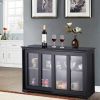 Black Sideboard Buffet Dining Storage Cabinet with 2 Glass Sliding Doors