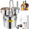 VEVOR Alcohol Still, 3 Gallon, Stainless Steel Alcohol Distiller with Copper Tube & Build-in Thermometer & Water Pump