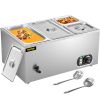 VEVOR 110V Commercial Food Warmer 2x1/3GN and 2x1/6GN, 4-Pan Stainless Steel Bain Marie 14.8 Qt Capacity, 1500W Steam Table 15cm/6inch Deep