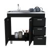 Ferretti Utility Sink with Three Drawers and Double Door Cabinet Black
