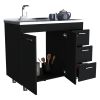 Ferretti Utility Sink with Three Drawers and Double Door Cabinet Black
