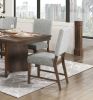 Walnut Finish Modern Dining Set 7pc Table with Self-Storing Extension Leaf and 6 Chairs Upholstered Wooden Furniture