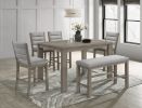 6pc Dining Set Contemporary Farmhouse Style Counter Height 18" Expandable Leaf Table Gray Finish Upholstered Chairs Bench Wooden Solid Wood Dining Roo