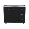 Ferretti Utility Sink with Three Drawers and Double Door Cabinet Black