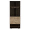 Fraktal Corner Bar Cabinet, Ten Built-in Wine Rack, Two Shelves, Double Door Dark Oak / Pine