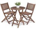 3-Piece Acacia Wood Bistro Set, Wooden Folding Patio Furniture for Garden Backyard Balcony Porch w/ 1 Coffee Table and 2 Foldable Chairs