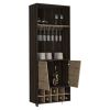 Fraktal Corner Bar Cabinet, Ten Built-in Wine Rack, Two Shelves, Double Door Dark Oak / Pine