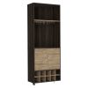 Fraktal Corner Bar Cabinet, Ten Built-in Wine Rack, Two Shelves, Double Door Dark Oak / Pine