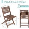 3-Piece Acacia Wood Bistro Set, Wooden Folding Patio Furniture for Garden Backyard Balcony Porch w/ 1 Coffee Table and 2 Foldable Chairs