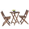 3-Piece Acacia Wood Bistro Set, Wooden Folding Patio Furniture for Garden Backyard Balcony Porch w/ 1 Coffee Table and 2 Foldable Chairs