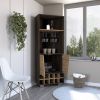Fraktal Corner Bar Cabinet, Ten Built-in Wine Rack, Two Shelves, Double Door Dark Oak / Pine