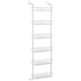 6 Tier Over Door Pantry Organizer Hanging Hooks Door Storage Rack Carbon Steel Basket 62.99in Over Door Shelf for Kitchen Bathroom (Option: MetalDoorShelfWhite)