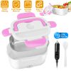 Electric Heating Lunch Box Food Heater Container Travel Thermal Bento Box Portable Food Warmer w/ 2 Removable Compartments 1 Free Spoon 1L