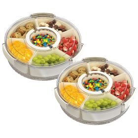 2Pcs Divided Serving Tray with Lid and Handle 360° Rotatable Snack Box Container with 6 Dividers Clear Portable Snack Platters for Fruit Candy Nut Sna (Option: 2PcsDividServingTrayL)